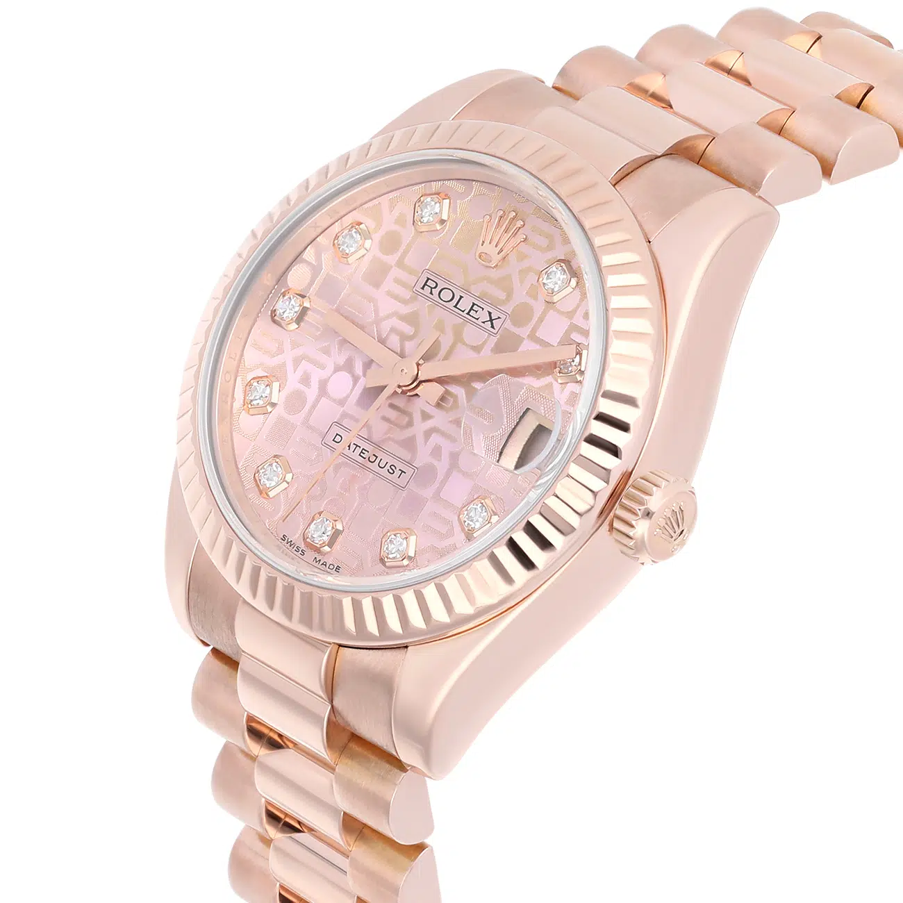 Rolex Datejust 31mm 178275F Fluted Bezel Pink Jubilee Motif Dial President Rose Gold Watch – image 6