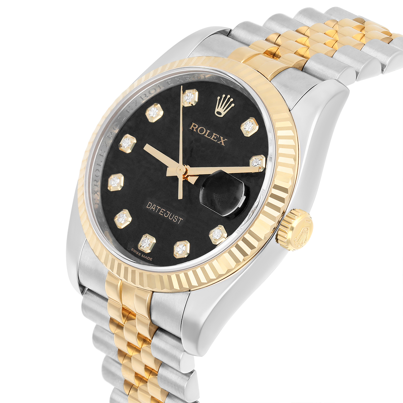 Rolex Datejust 36mm 116233 Fluted Bezel Black Computer Diamond Dial Two Tone Watch
