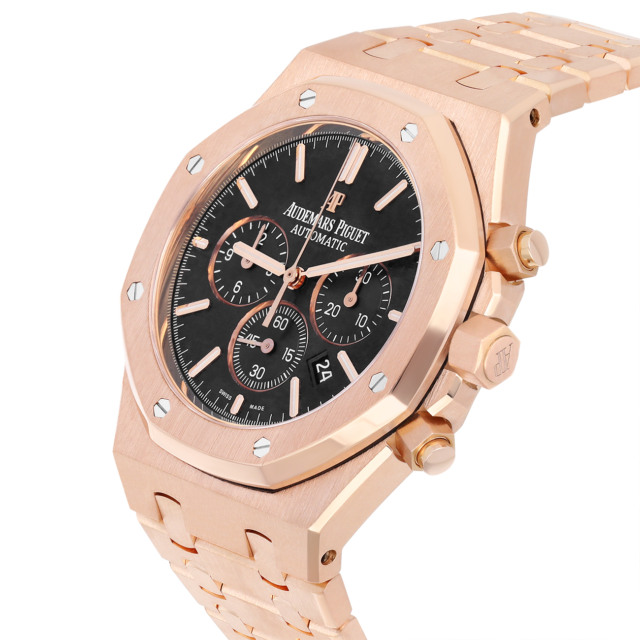 Audemars Piguet Royal Oak 26320OR.OO.1220OR.01 Black Chronograph Dial Rose Gold Black Mens Watch