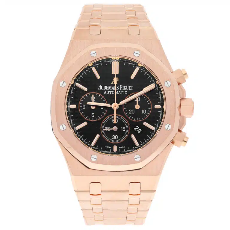 Audemars Piguet Royal Oak 26320OR.OO.1220OR.01 Black Chronograph Dial Rose Gold Black Mens Watch