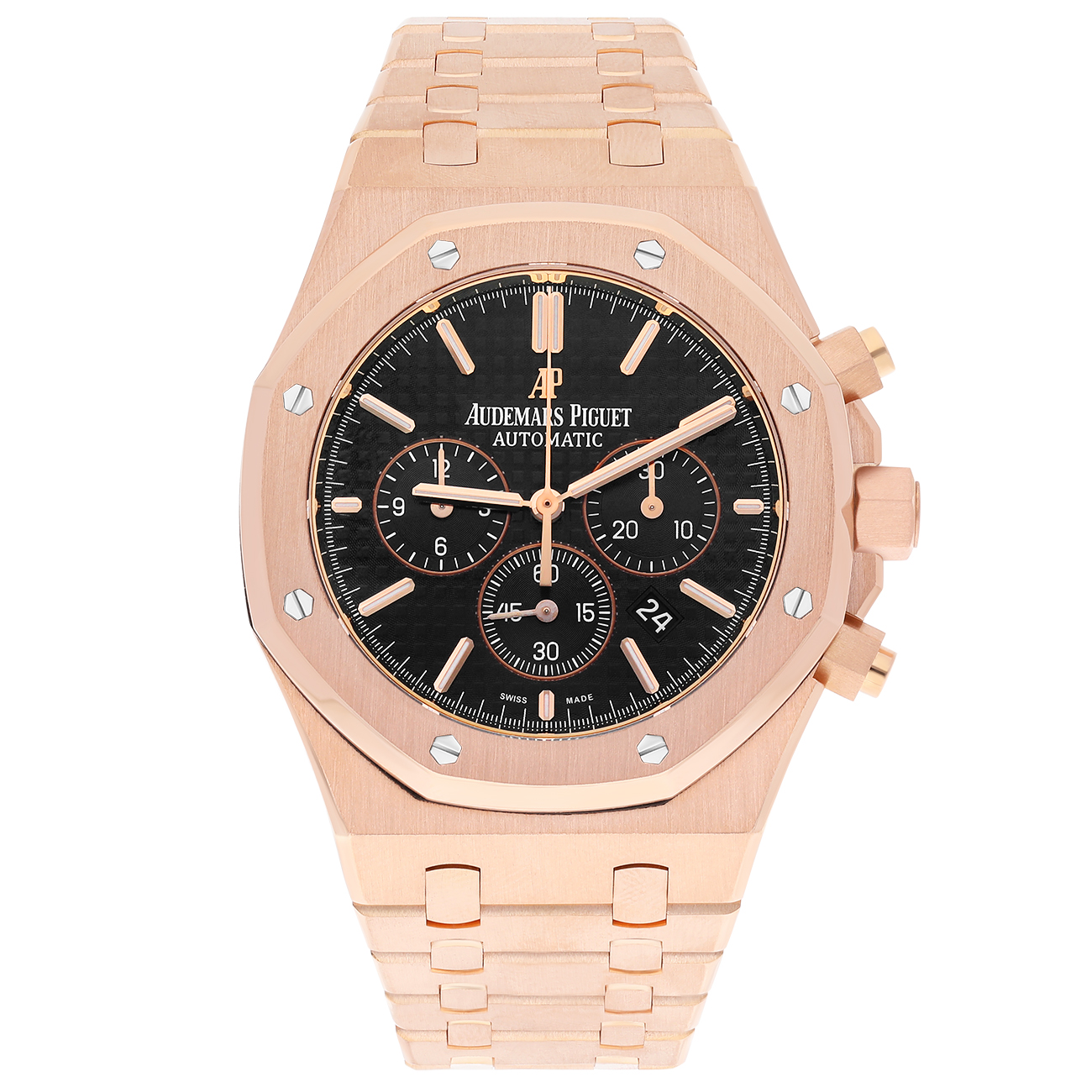 Audemars Piguet Royal Oak 26320OR.OO.1220OR.01 Black Chronograph Dial Rose Gold Black Mens Watch