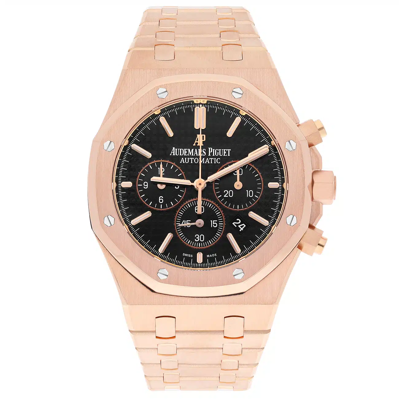Audemars Piguet Royal Oak 26320OR.OO.1220OR.01 Black Chronograph Dial Rose Gold Black Mens Watch