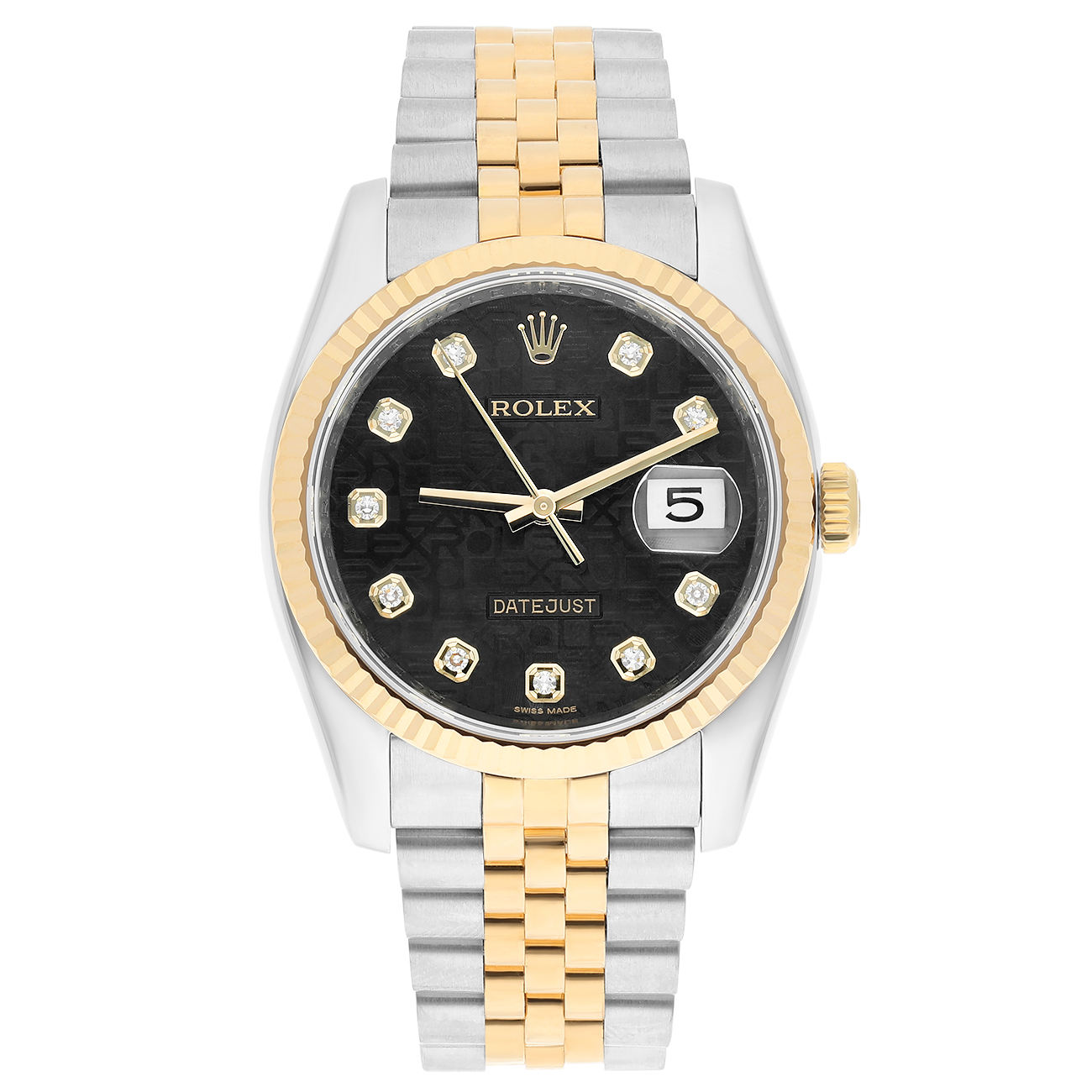 Rolex Datejust 36mm 116233 Fluted Bezel Black Computer Diamond Dial Two Tone Watch