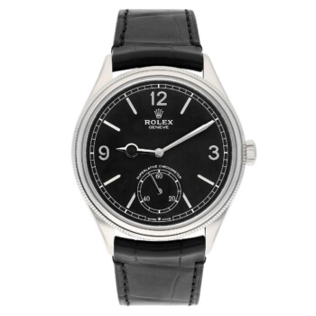 Rolex 1908 – 52509-0002 Black Leather Strap Black Index Arabic Dial White Gold