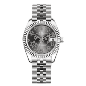 Rolex Datejust 31mm 178274 Grey Floral Motif Dial Fluted Bezel Stainless Steel Watch
