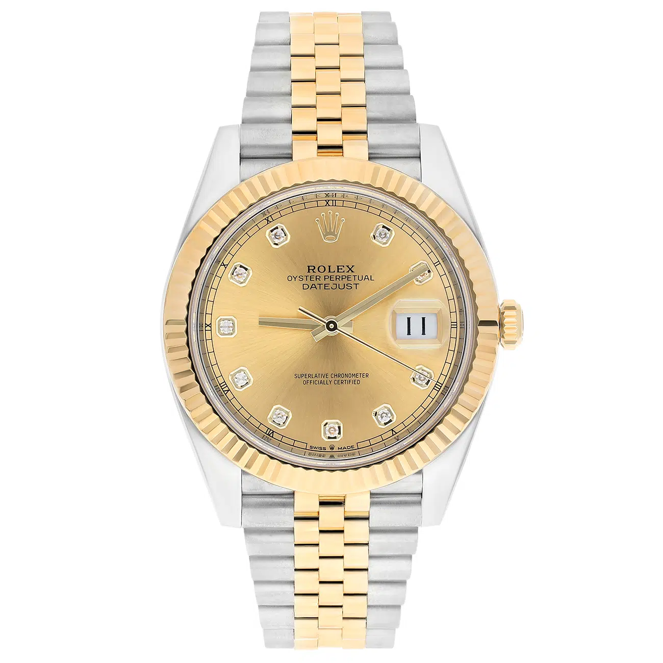 Rolex Datejust 41MM 126333-0012 Fluted Bezel Champagne Diamond Dial Jubilee Two Tone Watch 2016