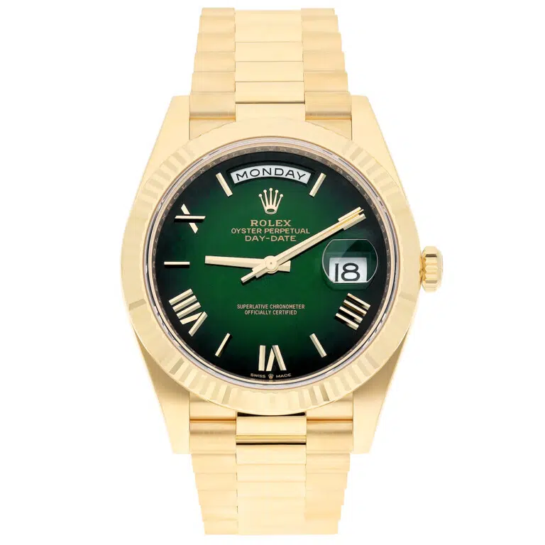 Rolex Day-Date 40 228238-0069 Yellow Gold Fluted Bezel Green Dial Watch – image 2