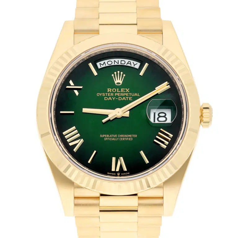 Rolex Day-Date 40 228238-0069 Yellow Gold Fluted Bezel Green Dial Watch – image 3