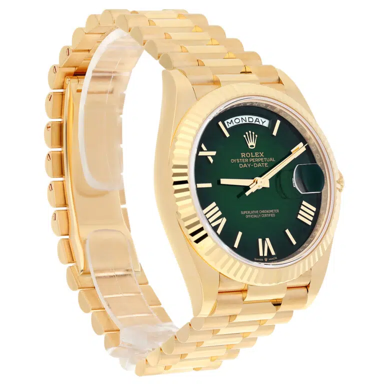 Rolex Day-Date 40 228238-0069 Yellow Gold Fluted Bezel Green Dial Watch – image 4