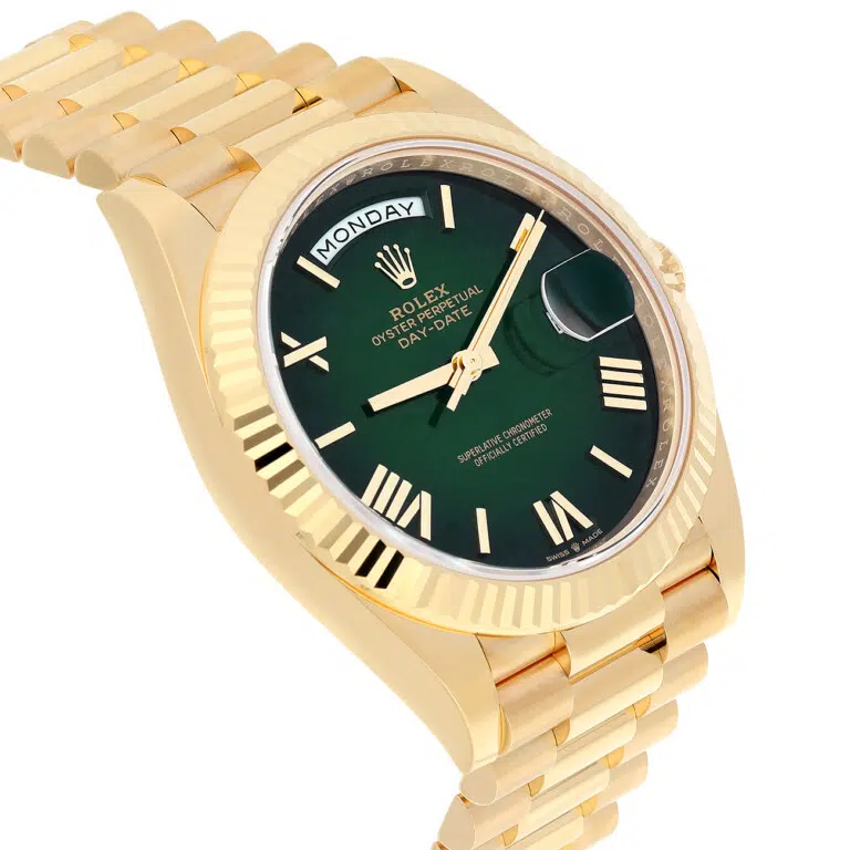 Rolex Day-Date 40 228238-0069 Yellow Gold Fluted Bezel Green Dial Watch – image 5