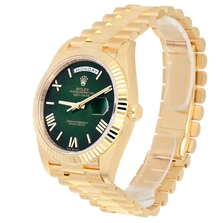 Rolex Day-Date 40 228238-0069 Yellow Gold Fluted Bezel Green Dial Watch – image 6