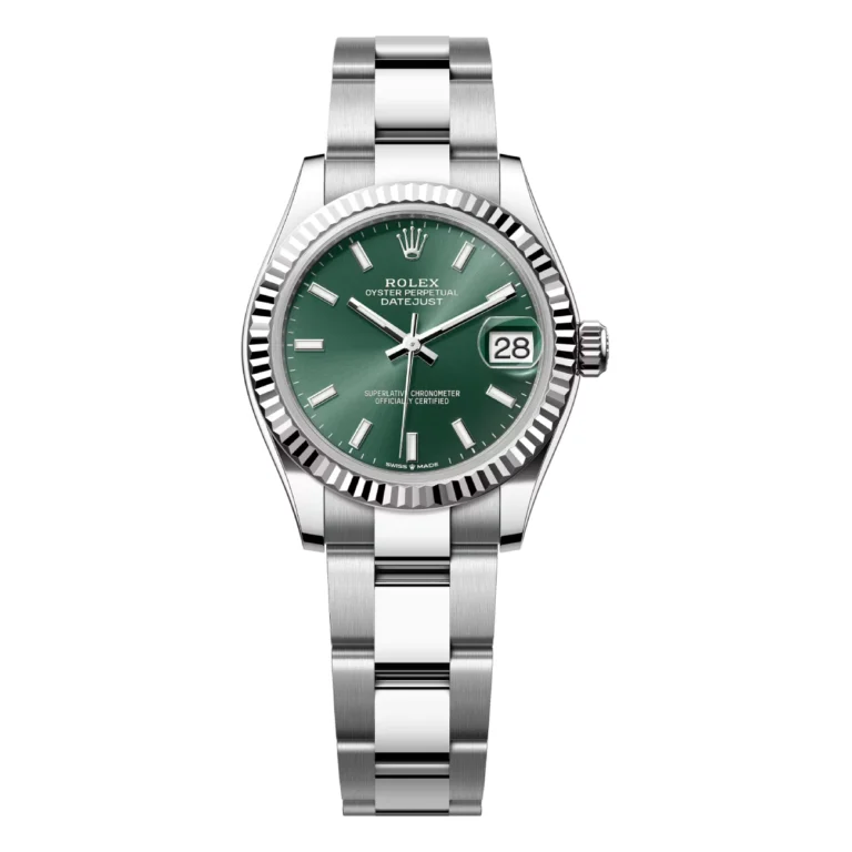 Rolex Datejust 31 Steel and White Gold Fluted Bezel 278274-0017 Mint Green Index Dial Oyster Bracelet Watch 2024