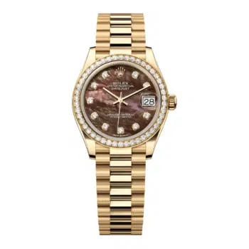 Rolex Datejust 31mm President 278288RBR-0032 Yellow Gold Watch Black MOP Diamond Dial