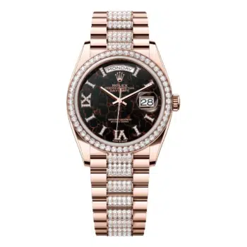 Rolex Day-Date 128345RBR-0045 36mm Eisenkiesel Dial Rose Gold with Diamond Bezel Watch