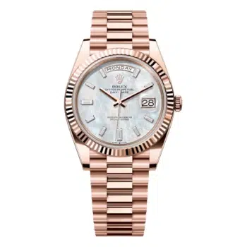 Rolex Day-Date 228235-0056 Rose Gold Fluted Bezel Mother of Pearl Dial