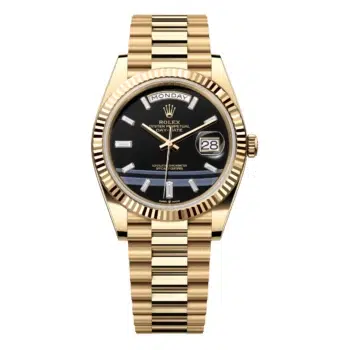Rolex Day-Date 228238-0059 Fluted Bezel Onyx Dial President Bracelet Yellow Gold