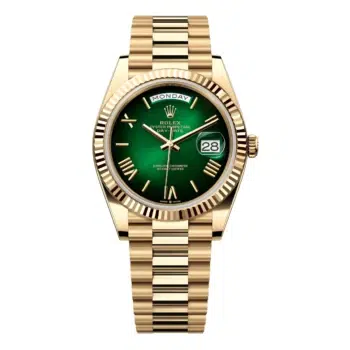 Rolex Day-Date 228238-0069 Yellow Gold Fluted Bezel Green Ombre Dial