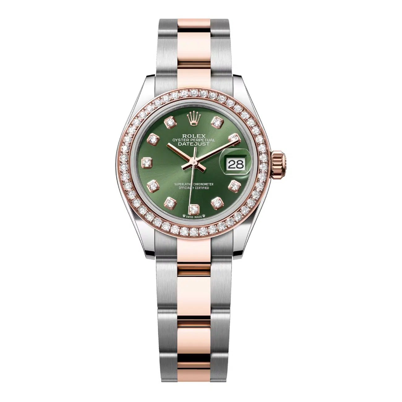 Rolex Datejust 28 Full Set Diamond Bezel 279381rbr-0008 Green Diamond Dial Oyster Bracelet Watch 2024