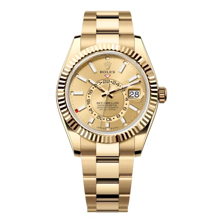 Rolex Sky-Dweller 336938-0001 Fluted Bezel Champagne Dial Yellow Gold Oyster Bracelet