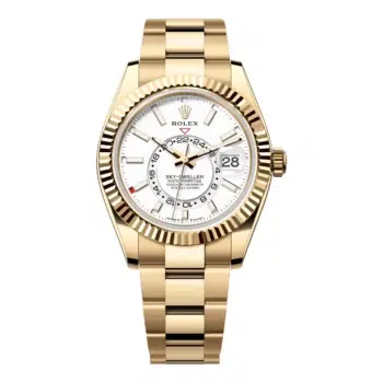 Rolex Sky-Dweller 336938-0003 Yellow Gold Fluted Bezel Oyster Bracelet White Dial