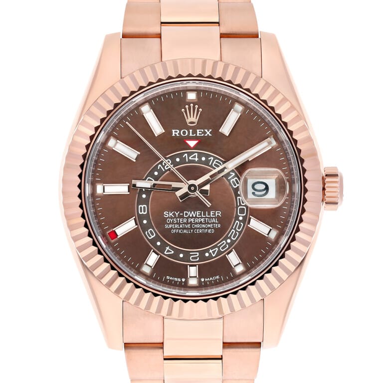 Rolex Sky-Dweller 336935-0006 Fluted Bezel Chocolate Index Dial Jubilee Bracelet Rose Gold Watch 2024 – alternate view