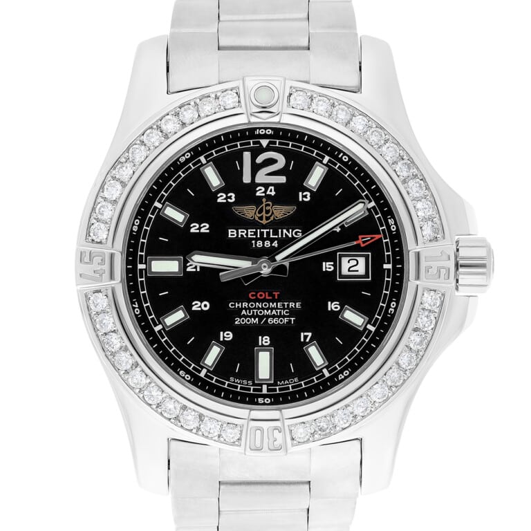 Breitling Colt A1738811/BD44 Black Dial Custom Diamond Bezel Stainless Steel Watch – alternate view