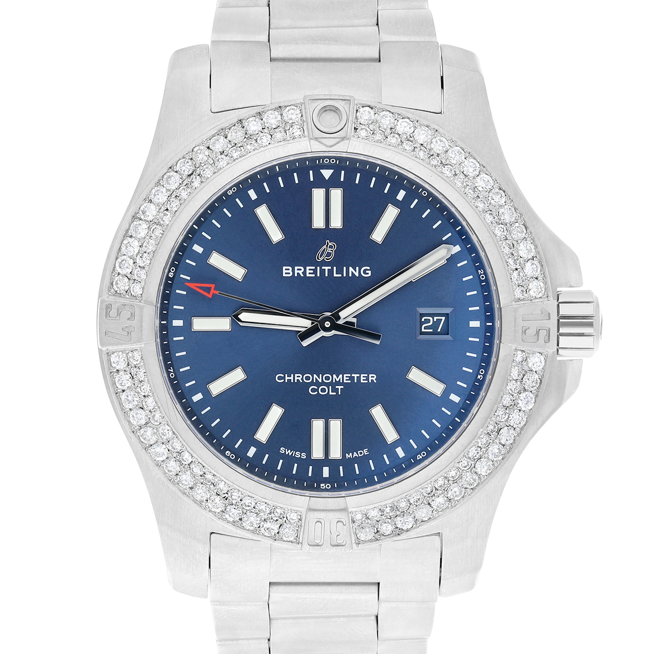 Breitling Chronomat Colt A17388101C1A1 Blue Dial Diamond Bezel Stainless Steel Watch