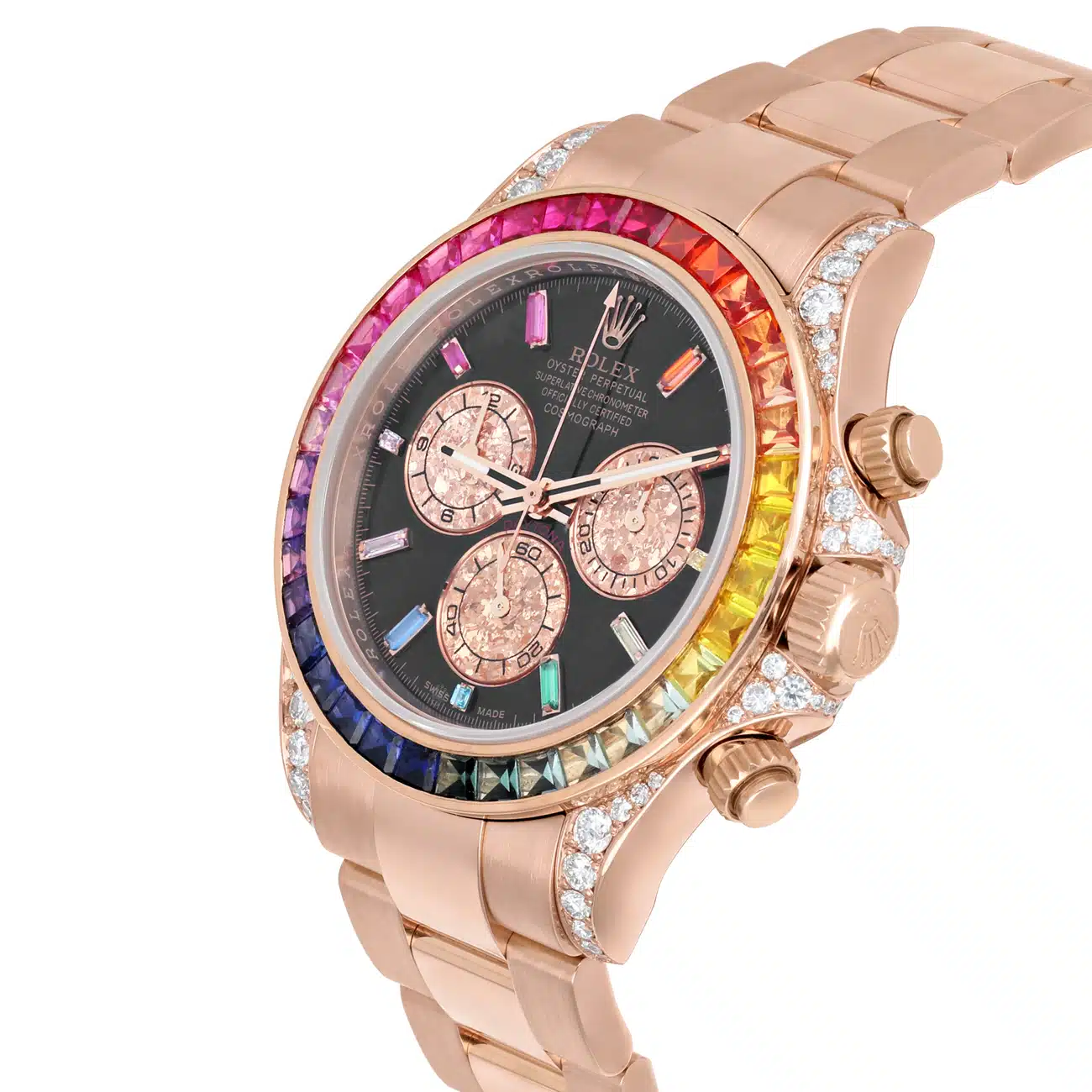 Rolex Cosmograph Daytona 116505 Rainbow Bezel Diamond Lugs Black Dial 18K Rose Gold Watch – image 3