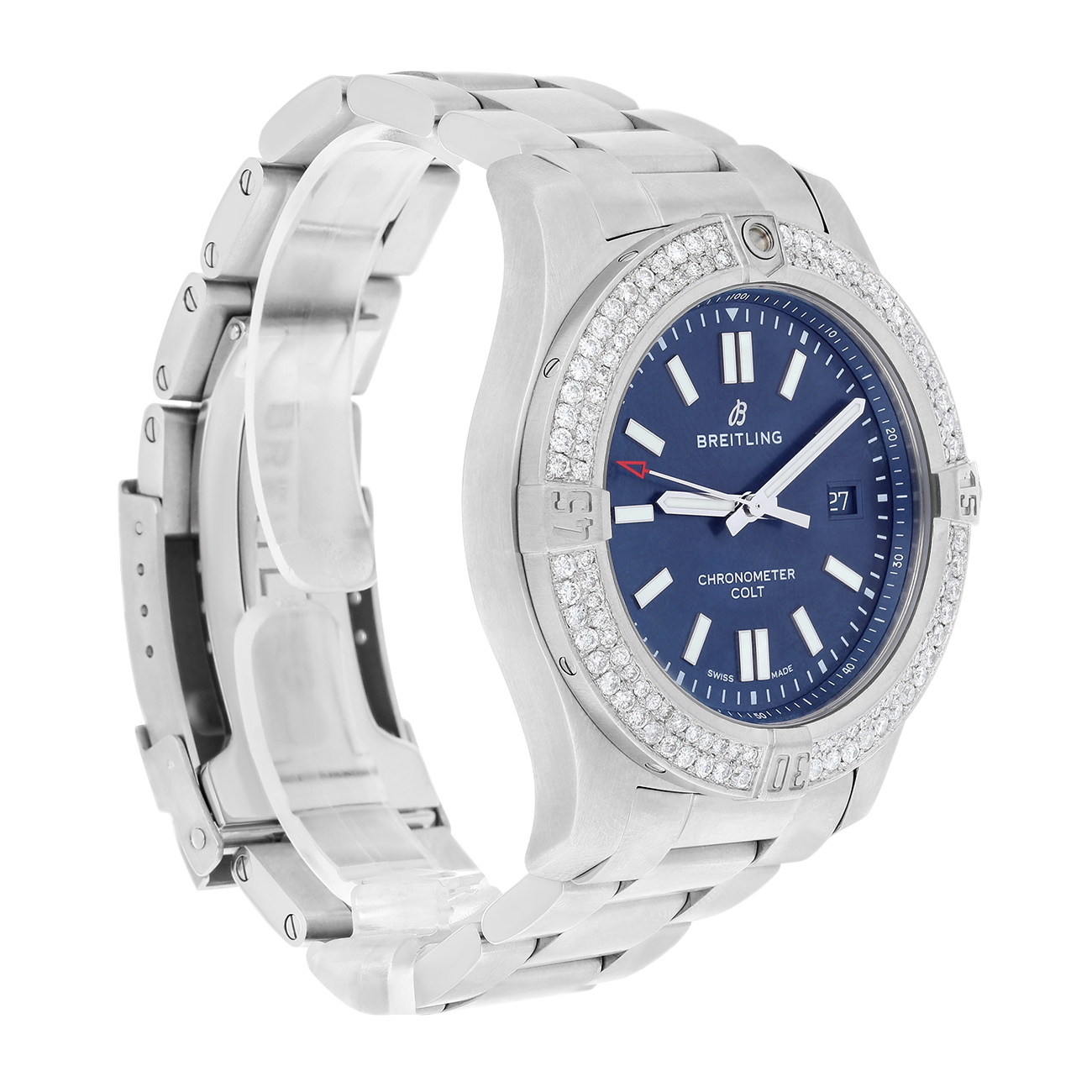 Breitling Chronomat Colt A17388101C1A1 Blue Dial Diamond Bezel Stainless Steel Watch