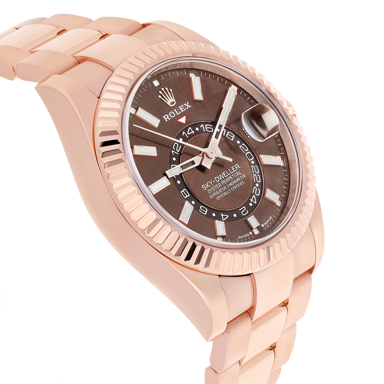 Rolex Sky-Dweller 336935-0006 Fluted Bezel Chocolate Index Dial Jubilee Bracelet Rose Gold Watch 2024