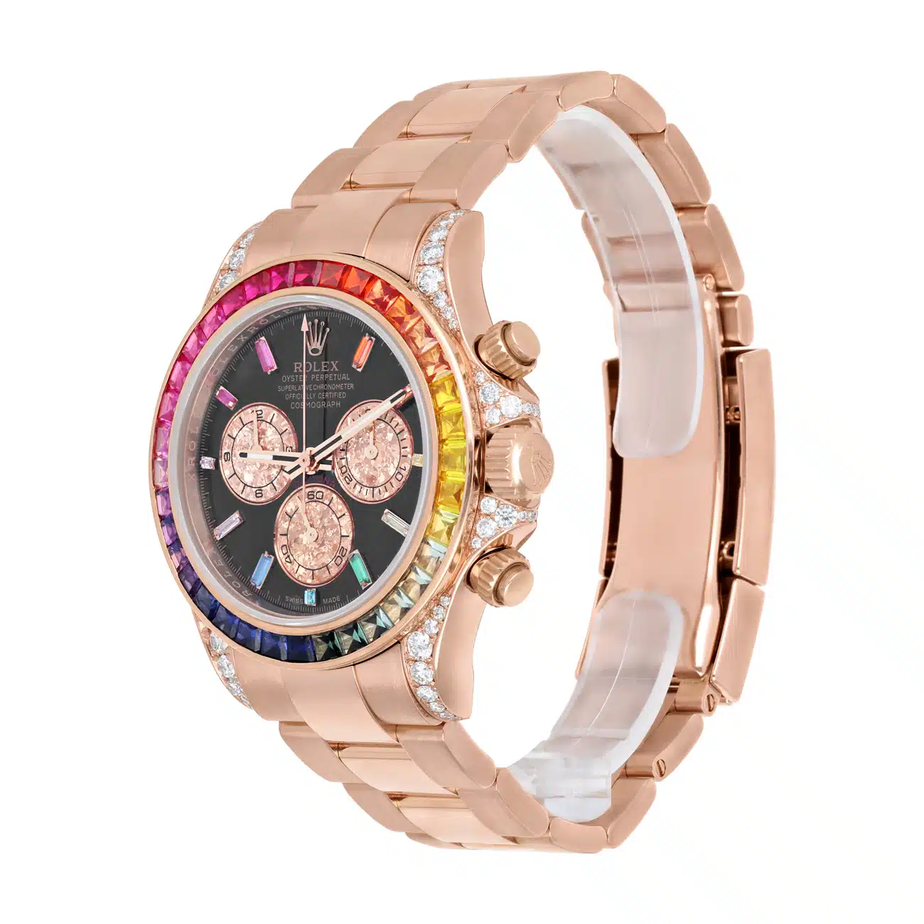 Rolex Cosmograph Daytona 116505 Rainbow Bezel Diamond Lugs Black Dial 18K Rose Gold Watch – image 4