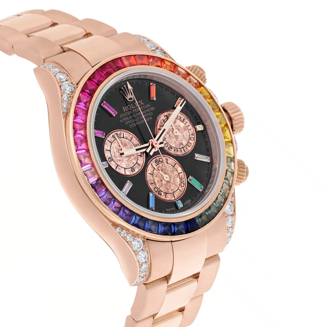 Rolex Cosmograph Daytona 116505 Rainbow Bezel Diamond Lugs Black Dial 18K Rose Gold Watch – image 5