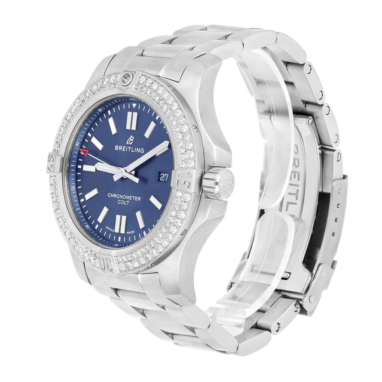 Breitling Chronomat Colt A17388101C1A1 Blue Dial Diamond Bezel Stainless Steel Watch