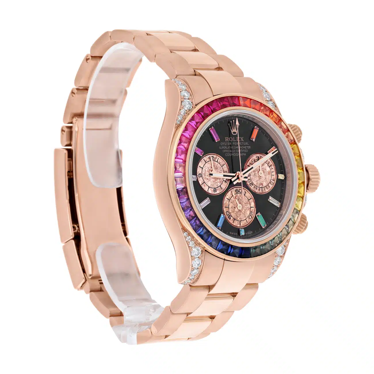 Rolex Cosmograph Daytona 116505 Rainbow Bezel Diamond Lugs Black Dial 18K Rose Gold Watch – image 6