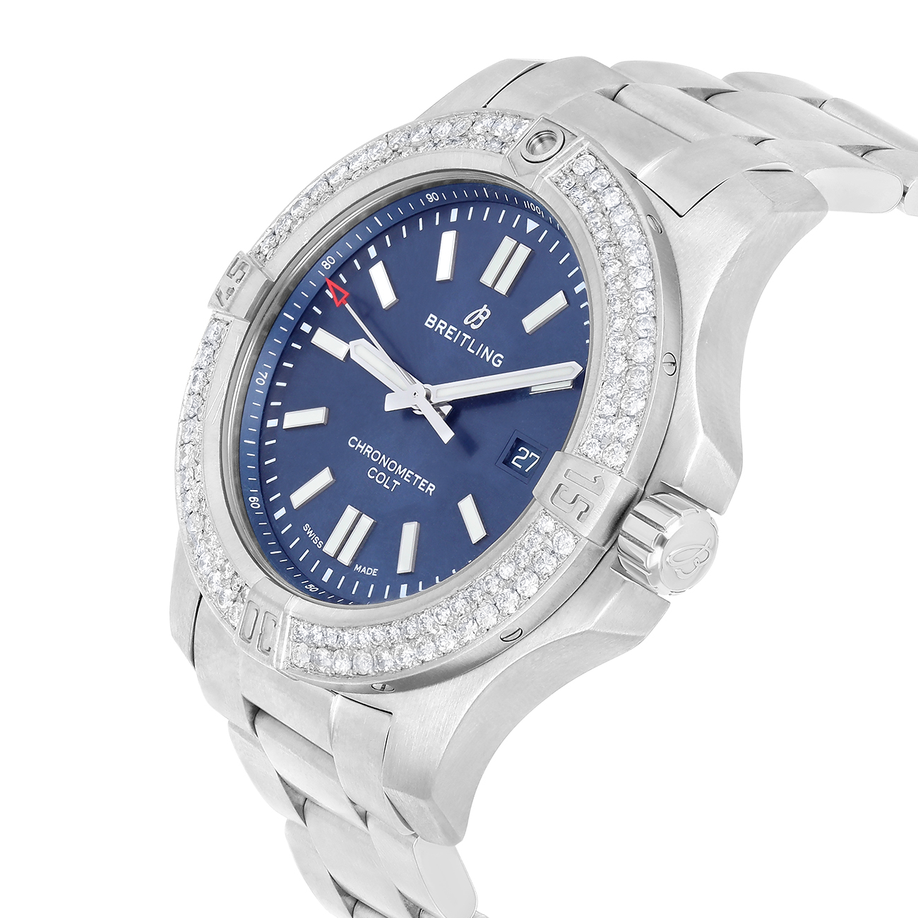 Breitling Chronomat Colt A17388101C1A1 Blue Dial Diamond Bezel Stainless Steel Watch