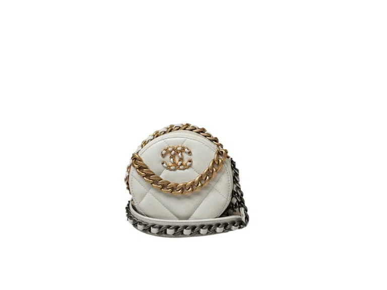 Chanel 19 Round Coin Pouch White