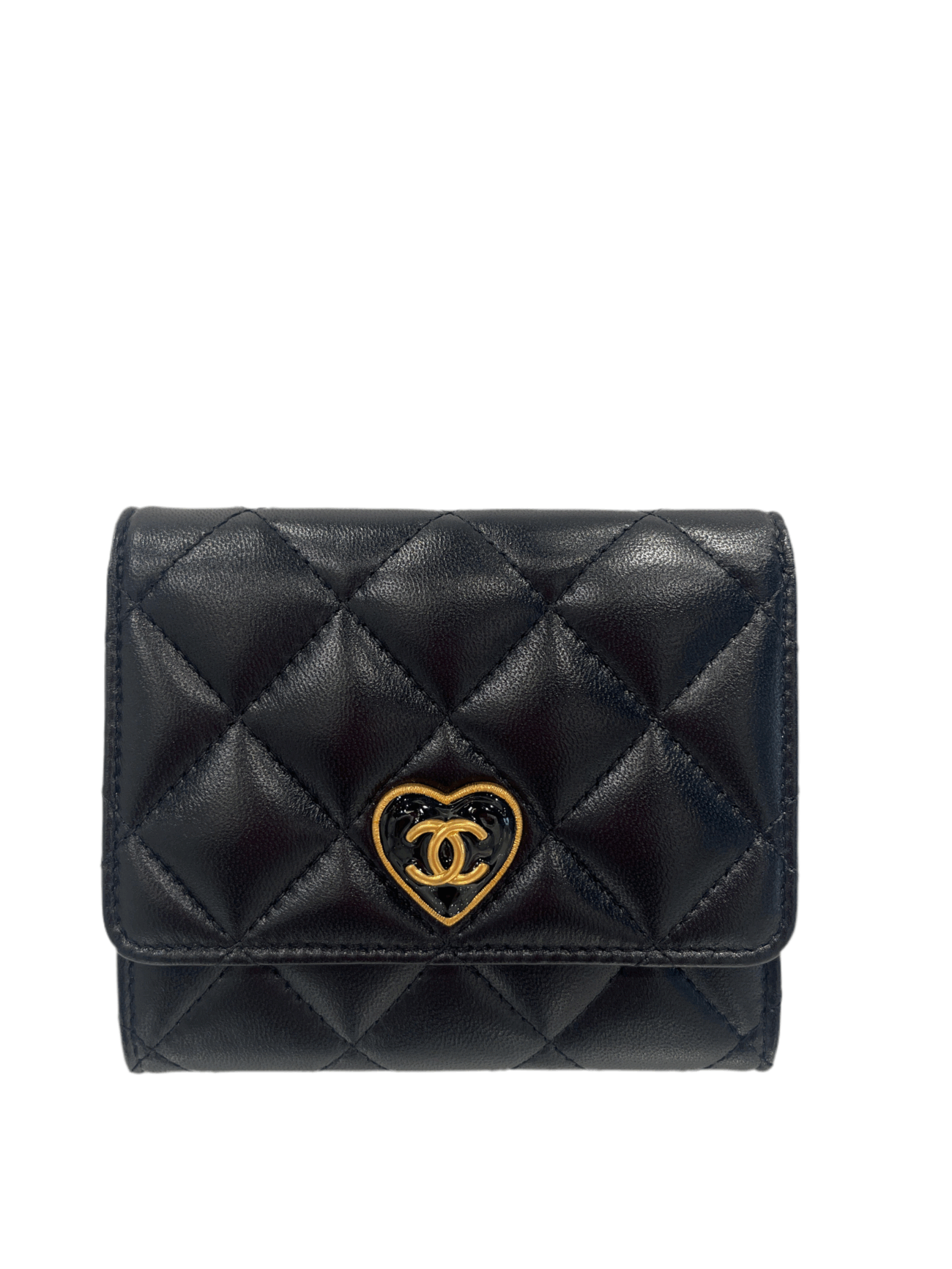 Chanel Black CC Heart Folding Wallet
