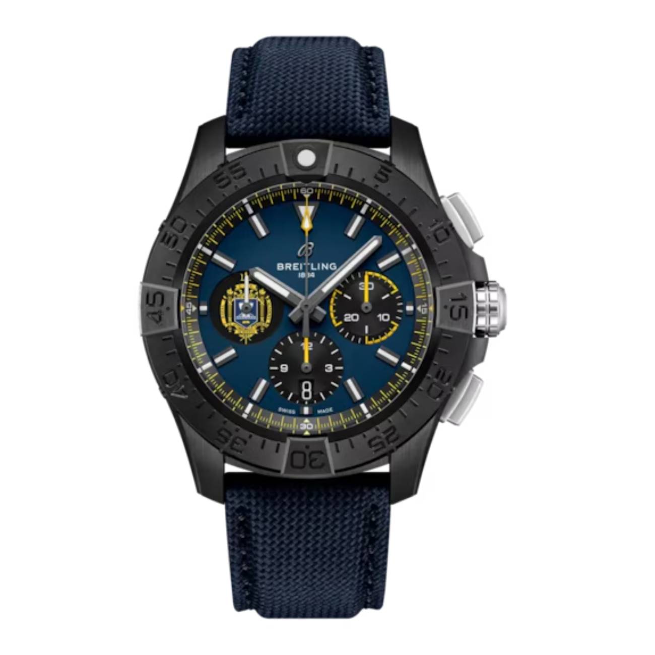 Breitling Avenger B01 Chronograph SB01474A1C1X1 44mm Blue Dial Unidirectional, Ratcheted Bezel  Ceramic With Blue Calfskin Leather Strap Watch