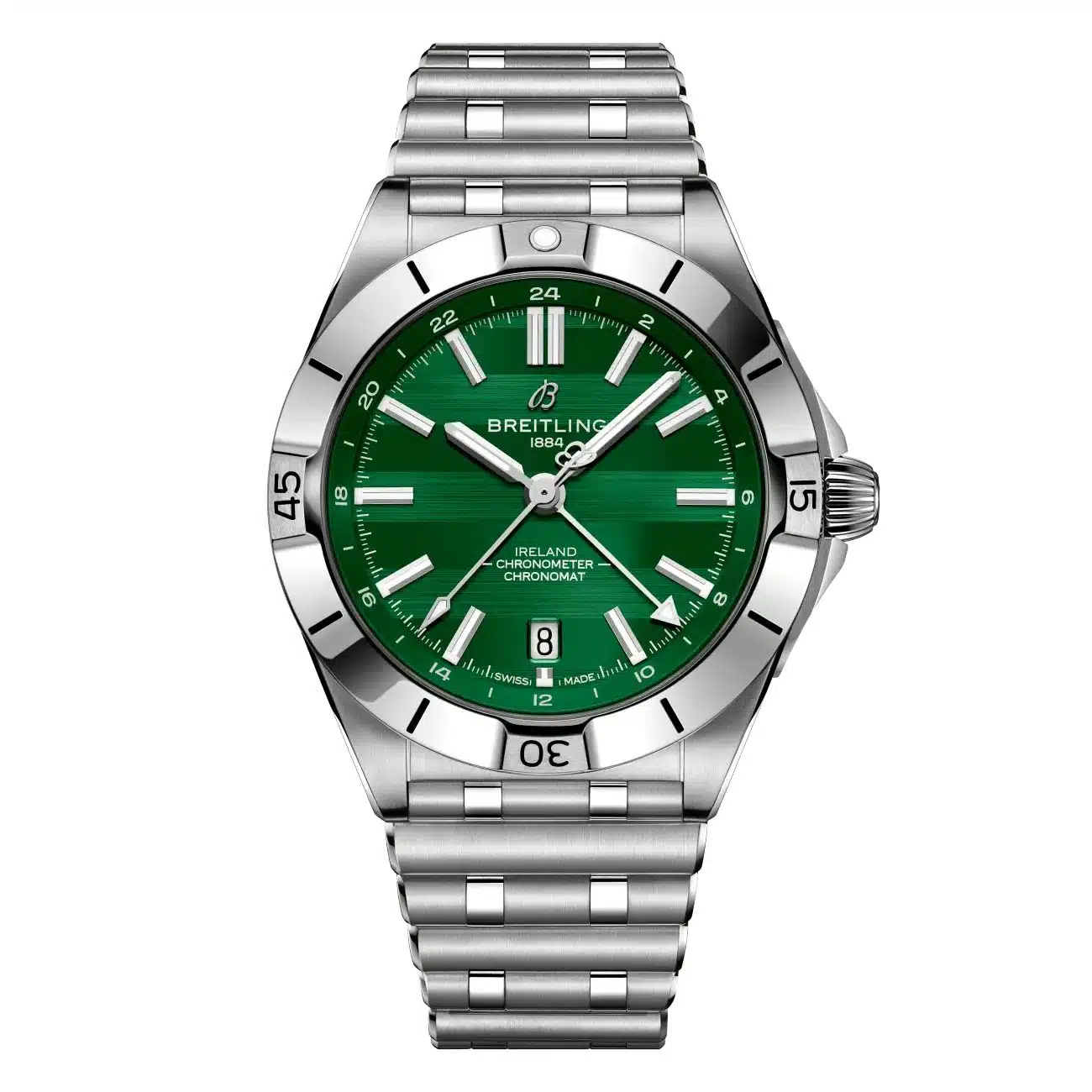 Breitling Chronomat A323987B1L1A1 40mm Automatic GMT Six Nations Ireland Green Dial Uni-directional Bezel Stainless Steel Watch