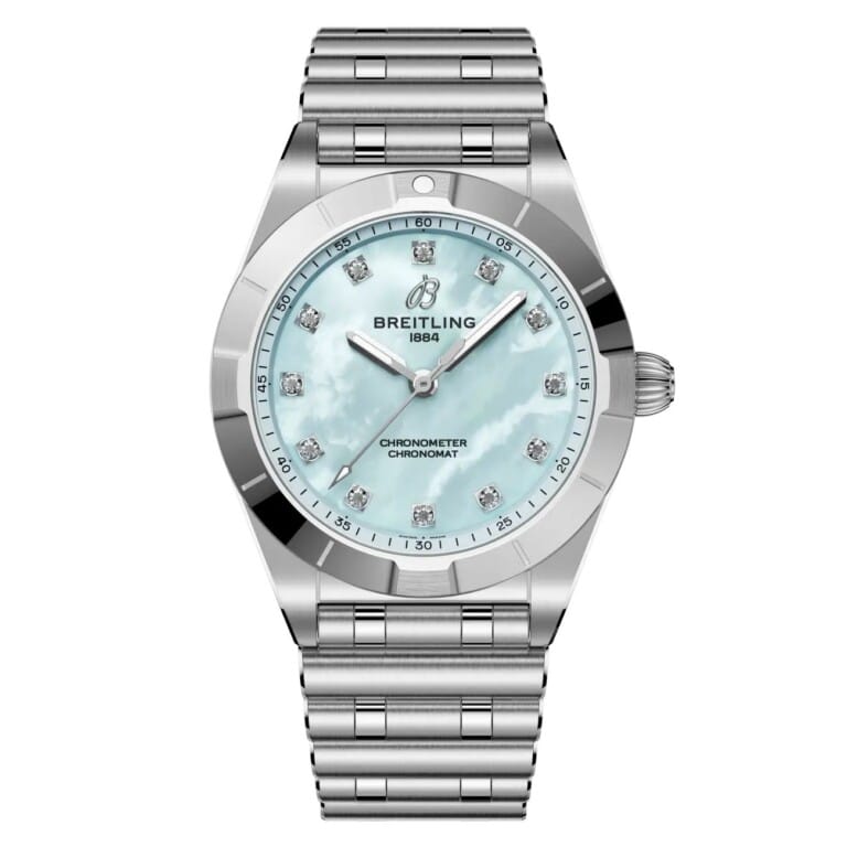 Breitling Chronomat A72310101C1A1 28mm Blue Mother-of- Pearl Diamond Dial Fixed Bezel Stainless Steel Watch