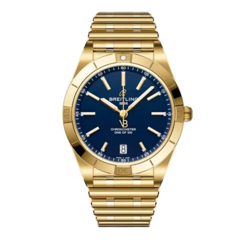 Breitling Chronomat Automatic K103801A1C1K1 36mm Blue Dial Uni-Directional Ratcheted Bezel 18k Yellow Gold Watch
