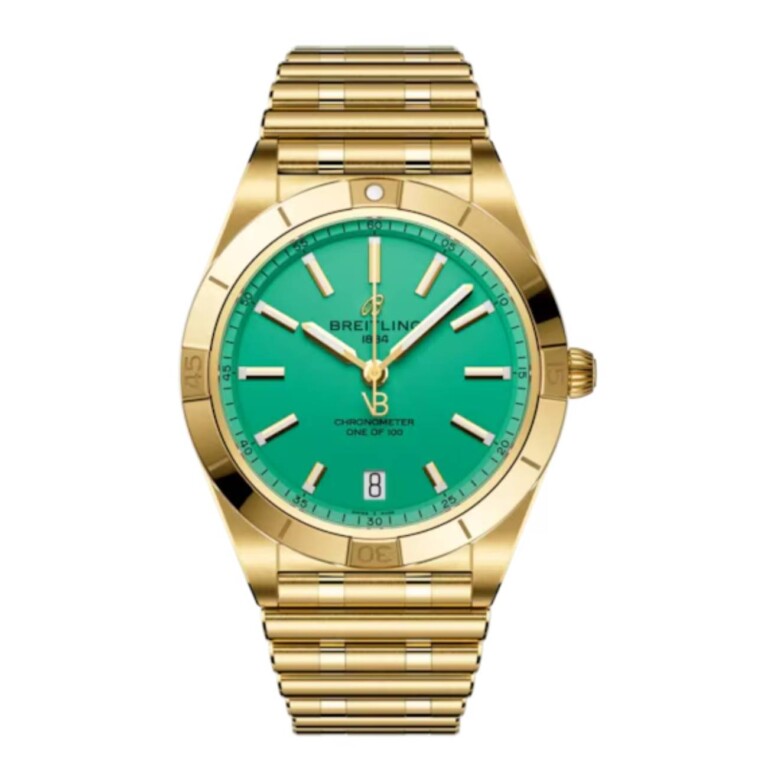 Breitling Chronomat Automatic K103801A1L1K1 36mm Greenish Turquoise Dial Uni-Directional Ratcheted Bezel 18k Yellow Gold