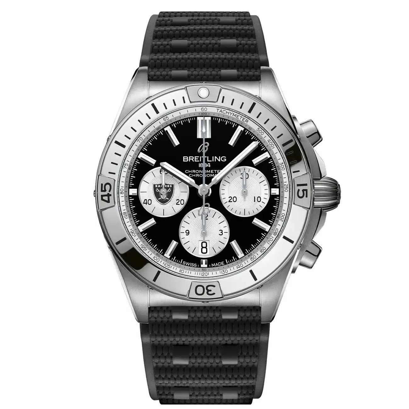 Breitling Chronomat B01 AB01342B1B1S1 42mm NFL Las Vegas Raiders Edition Black Dial Uni-directional Bezel Stainless Steel With Black Rubber Watch