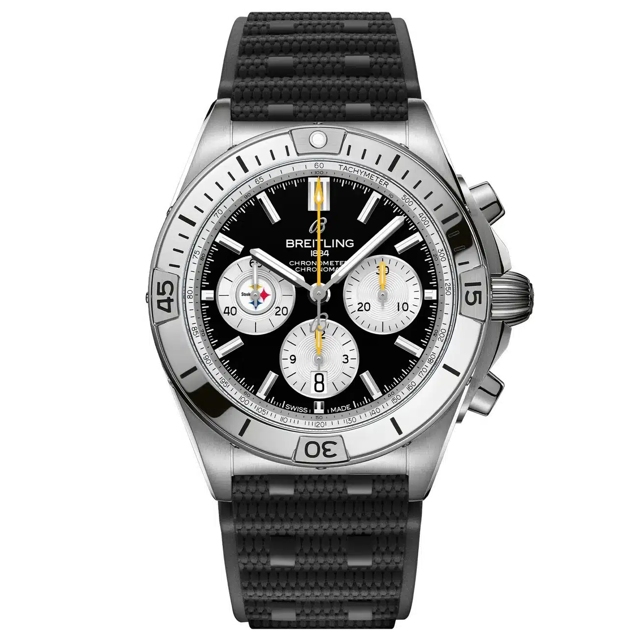 Breitling Chronomat B01 AB01342B1B2S1 NFL Pittsburgh Steelers Edition 42mm Black Dial Uni-directional Bezel Stainless Steel With Black Rubber Watch
