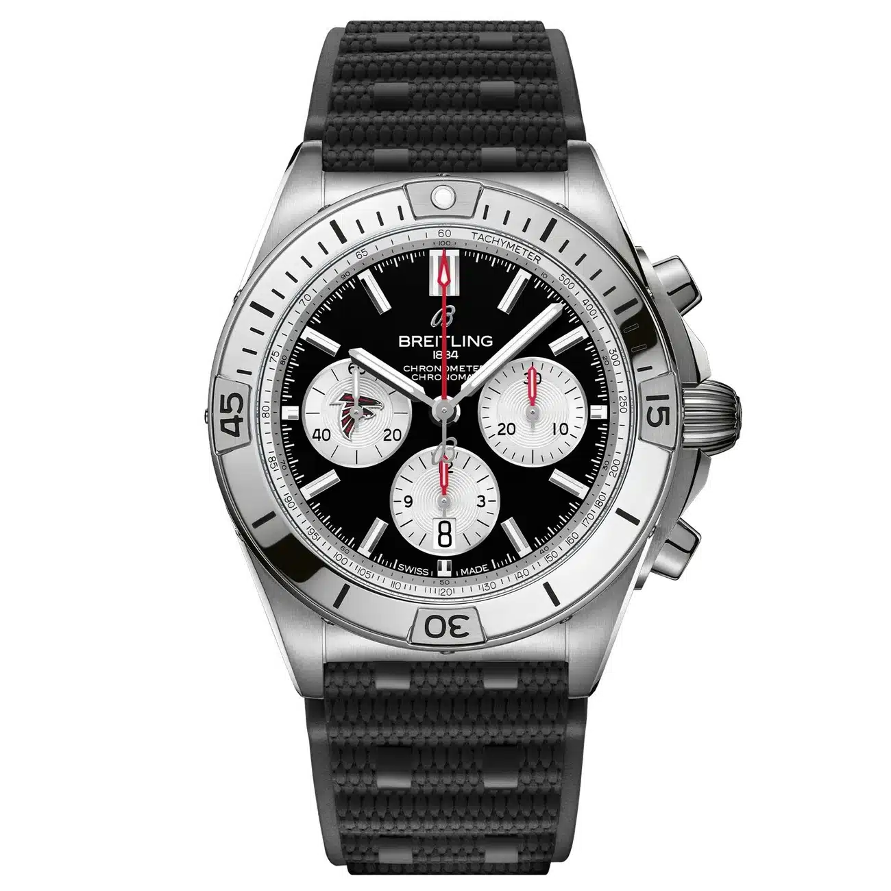 Breitling Chronomat B01 AB01342B1B3S1 42mm NFL Atlanta Falcons Edition Black Dial Uni-directional Bezel Stainless Steel With Black Rubber Watch