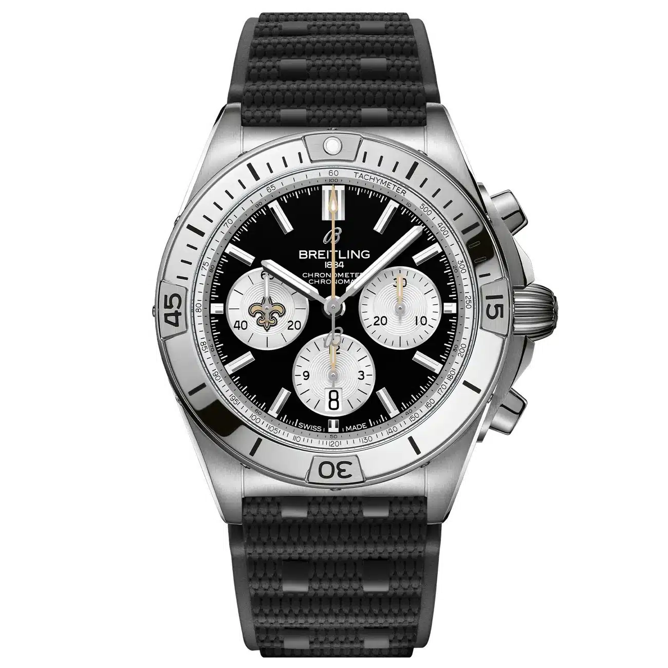 Breitling Chronomat B01 AB01342B1B4S1 NFL New Orleans Saints Edition 42mm Black Dial Uni-directional Bezel Stainless Steel With Black Rubber Watch