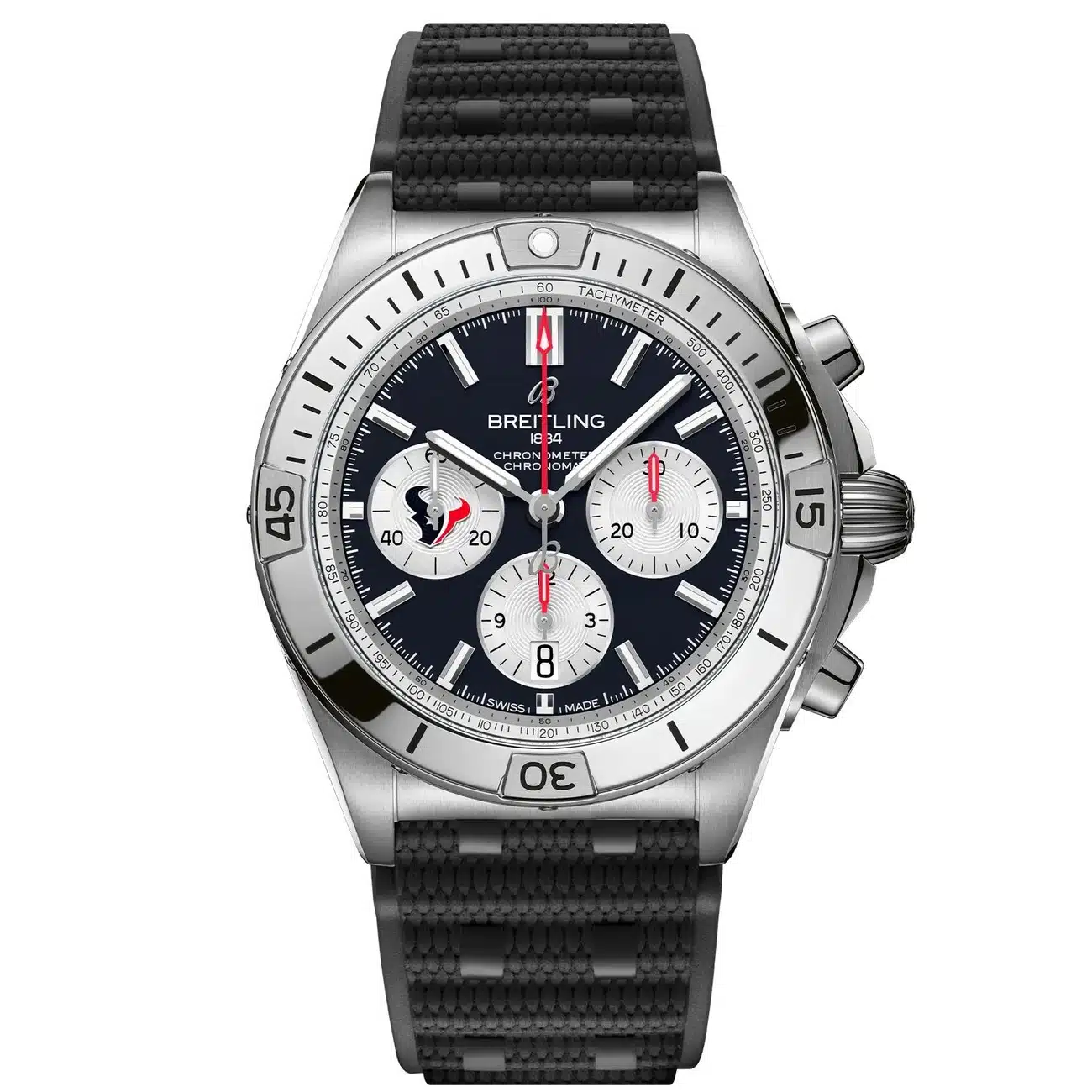 Breitling Chronomat B01 AB01342B1CBS1 42mm NFL Houston Texans Edition  Black Dial Uni-directional Bezel Stainless Steel  With Black Rubber Watch