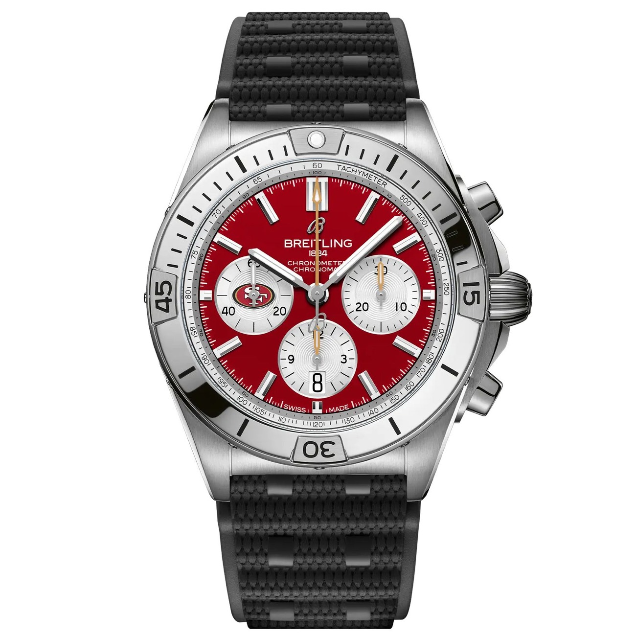Breitling Chronomat B01 AB01342B1K1S1 42mm NFL San Francisco 49ers Edition Red Dial Uni-directional Bezel Stainless Steel  With Black Rubber Watch