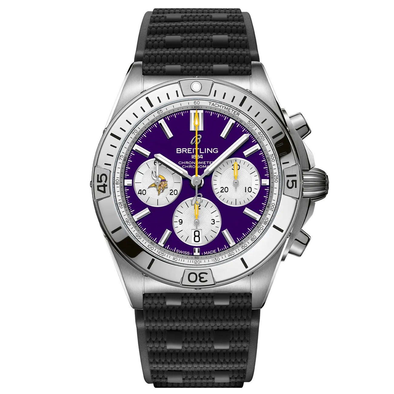Breitling Chronomat B01 AB01342B1K4S1 42mm NFL Minnesota Vikings Edition Purple Dial Uni-directional Bezel Stainless Steel  With Black Rubber Watch