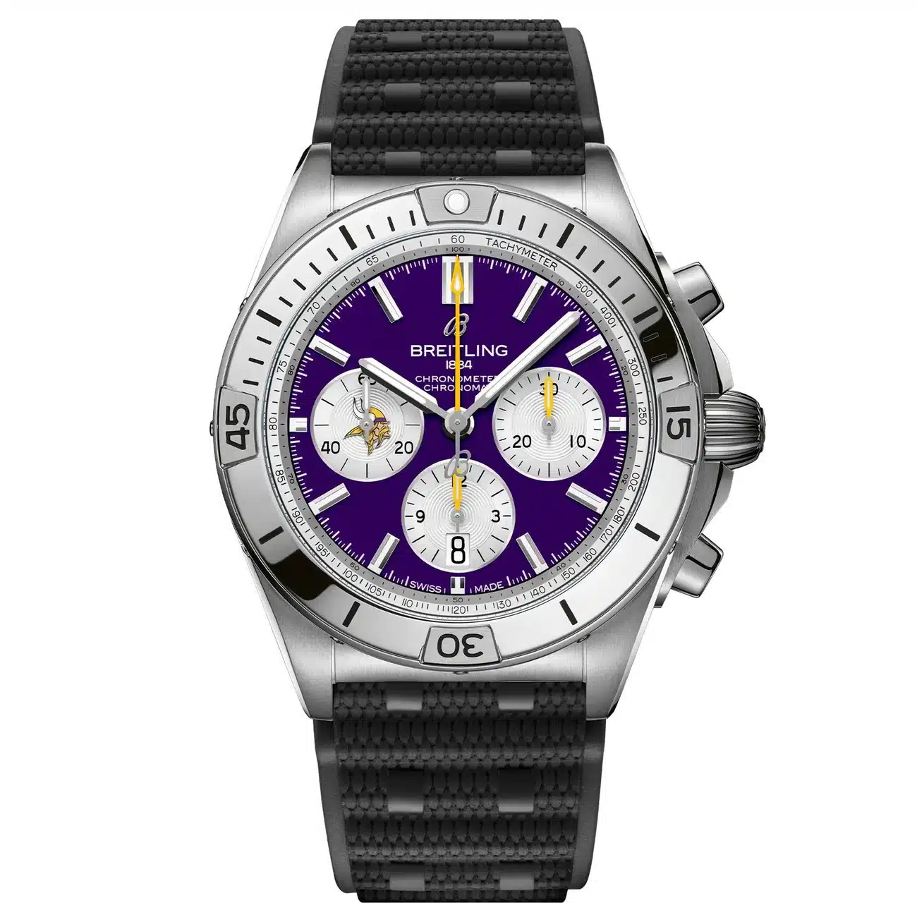 Breitling Chronomat B01 AB01342B1K4S1 42mm NFL Minnesota Vikings Edition Purple Dial Uni-directional Bezel Stainless Steel With Black Rubber Watch